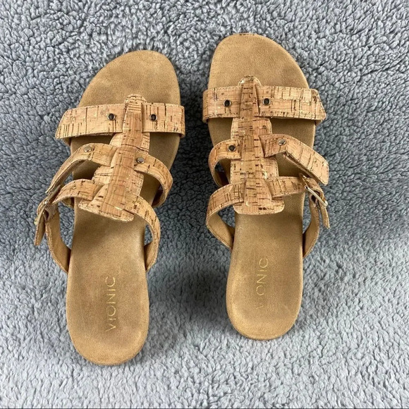 VIONIC RADIA CORK Wedge Sandals Slides Slip On Adjustable Straps Buckle Womens 9 - Picture 7 of 13